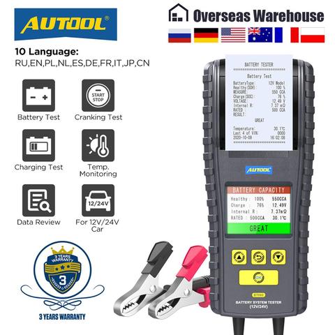 AUTOOL BT860 12- 24V Car Battery Tester with Printer & Real Time Temperature Monitoring 3.2inch Color Screen Battery Tester Tool ► Photo 1/6