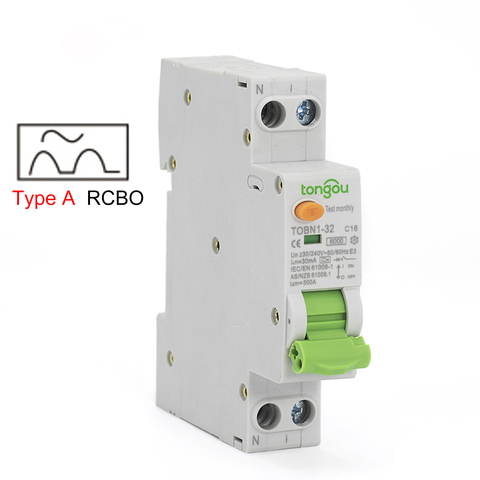 Type A 6KA 18mm RCBO 16A 10mA 30mA 100mA Residual Current Circuit Breaker with Over Current and Leakage Protection Differential ► Photo 1/5