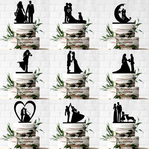 Personalized Acrylic Black happiness family Wedding Cake Topper,Bride Groom with children etc. ,Mr&Mrs Anniversary Party Decor ► Photo 1/4