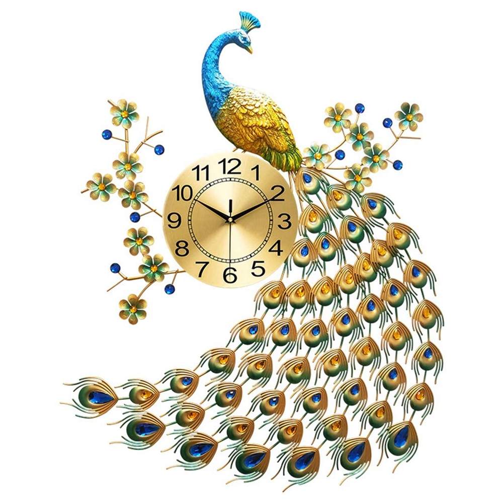 Buy Online Large Peacock Wall Clock Modern Design Home Decor Living Room Mute Metal Digital Wall Clocks Crafts Ornaments Gift 65x75cm Alitools