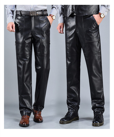 New Men's Trousers Autumn Winter Men's Genuine Leather Pants Motorcycle Windproof Slim Personality Thickened Riding Pants #44 ► Photo 1/1