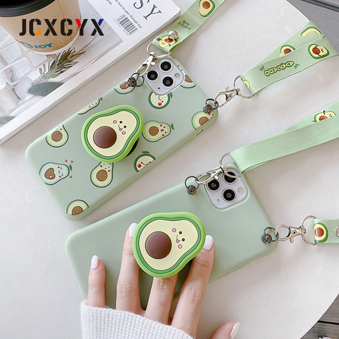 3D cute cartoon fruit avocado Holder Stand lanyard Soft phone case for iphone 11 Pro Max X XR XS 6S 7 8 plus SE 2022 cover gift ► Photo 1/6