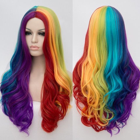 VICWIG Women Cosplay Multicolor Stitching Gradient Wig Long Wig Curved Big Wave Black and White Blue Pink Color Wigs ► Photo 1/6