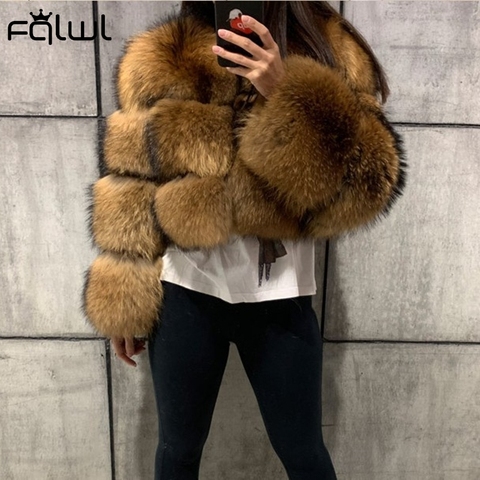 FQLWL Winter Thick Warm Soft Faux Fur Coat Women Long Sleeve Crop Jacket Coat Female Brown Cropped Faux Fur Coat Casual 2022 New ► Photo 1/1