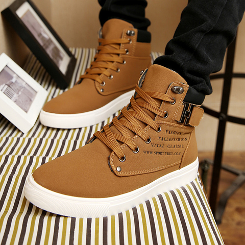 Men's Sneakers 2022 Autumn Winter Warm Matte Leather High Top Men's Shoes Large Size Size 47 Retro Casual Men's Boots Male ► Photo 1/6