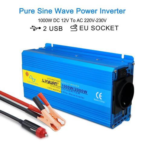 2000W Pure Sine Wave Inverter DC 12V to AC 220V 230V Voltage Transfer Charging Adapter Universal EU Socket Auto Accessories ► Photo 1/6