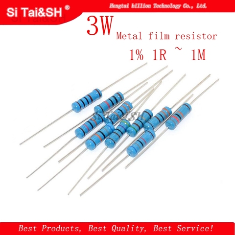 10pcs 3W Metal film resistor 1% 1R ~ 1M 1R 4.7R 10R 22R 33R 47R 1K 4.7K 10K 100K 1 4.7 10 22 33 47 4K7 ohm ► Photo 1/1