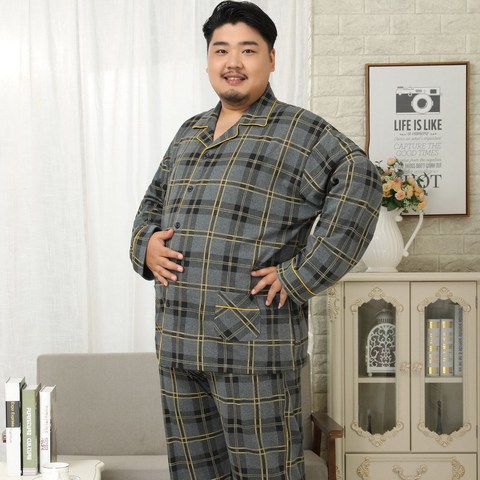 Plus Size 5XL 100% cotton men pajama sets spring Simple plaid Sleepwear men pijamas pyjamas homme casual nightwear ► Photo 1/6