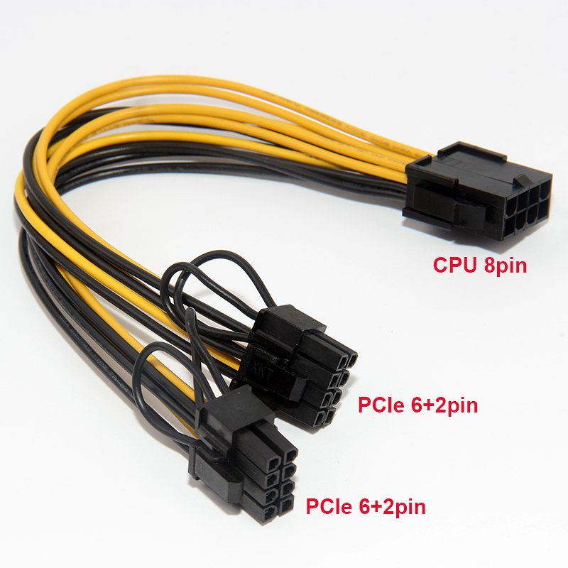 PCI-E Y-Splitter Power Cable 50+20cm 6+2 Video Card 6pin to Dual 8pin 