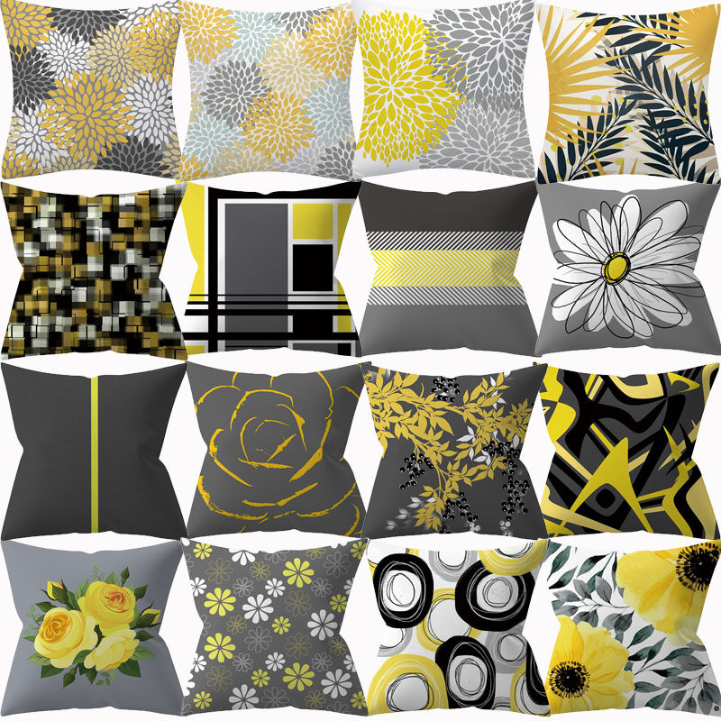 Pillow Case Nordic Style Black White Gray Yellow Geometric Printed Cushion Cover 