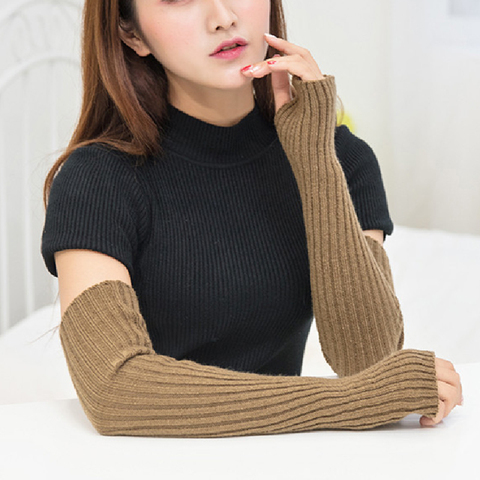 Winter Women Arm Warmers Knitted Woolen Arm Sleeve Fine Long Knitted Fingerless Gloves Casual Warm Soft Female Gloves Hot Sale ► Photo 1/6