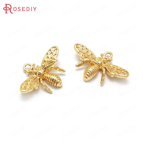 (37159)10PCS 14x10MM 24K Gold Color Brass Bee Charms Pendants High Quality Jewelry Making Supplies Diy Findings Accessories ► Photo 1/5