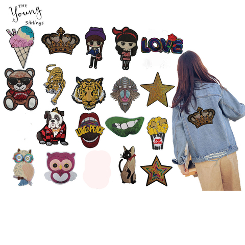 New Big size Cartoon Animal Embroidery Applique Sewing Clothes DIY Sequin Lips star Iron on Patches  stickers badges Accessories ► Photo 1/5