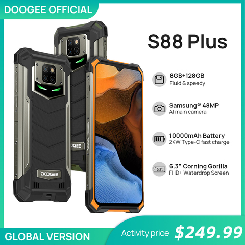 IP68/IP69K DOOGEE S88 Plus Rugged Mobile Phone Global version 48MP Main Camera 8GB RAM 128GB ROM smartphone Android 10 OS ► Photo 1/6