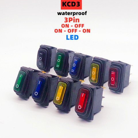 KCD3 waterproof rocker switch ON-OFF/ON-OFF-ON 3Pin electrical equipment with lighting power LED switch 15A 250VAC/20A 125VAC ► Photo 1/1