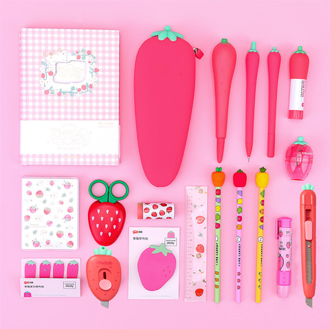 Sharkbang New Arrival Kawaii Strawberry Series Pencil Case Journal Notebook Gel Pen Ruler Scissors Eraser Stationery Gift Set ► Photo 1/6