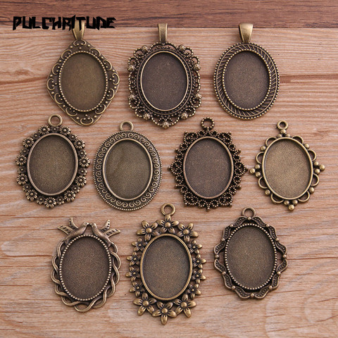 10pcs 18*25mm Inner Size 10 Style Antique Bronze Metal Alloy Simple Oval Cabochon Pendant Setting Jewelry Findings ► Photo 1/6