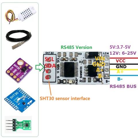 -40-125Celsius  0-100%RH SHT30 SHT3X RS485 TTL232 Modbus Rtu Digital Temperature and Humidity Sensor Module ► Photo 1/6