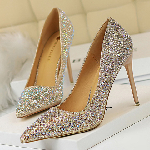 BIGTREE Shoes Rhinestone Woman Pumps Fashion Wedding Shoes Women Basic Pump Stiletto Heels 10cm 7cm Heeled Shoes High Heels ► Photo 1/6