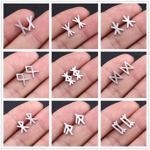 Skyrim Stainless Steel Minimalist Runes Ear Stud Earrings Fashion Jewelry Silver Color Small Earring Accessories Gift for Women ► Photo 1/6