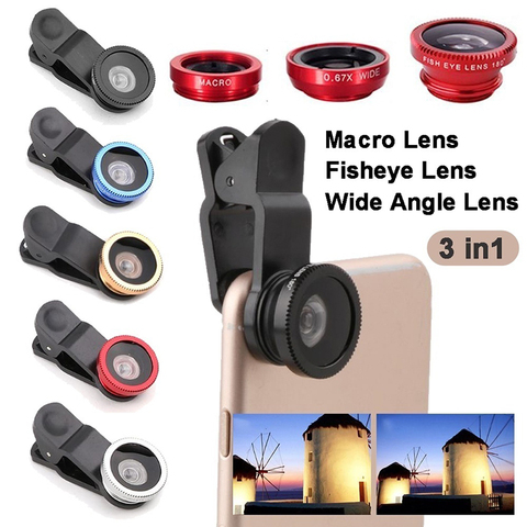3 In 1 Wide Angle Macro Fish Eye Lens Universal Mobile Phone Fisheye Lenses For iPhone Samsung Huawei Xiaomi Redmi Camera Kits ► Photo 1/6