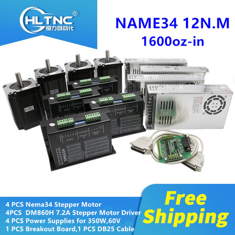 Free shipping nema 34 stepper dc motor with driver DM860H  single shaft 1600oz-in+mach3+ power supply 60V for CNC Milling kit ► Photo 1/6