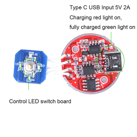 26mm USB-C 2.5-4.2V Middle Side Switch Stepless Dimming Driver Board Type C USB Charge Port for T6 L2 L3 3V XHP50 LED Flashlight ► Photo 1/6