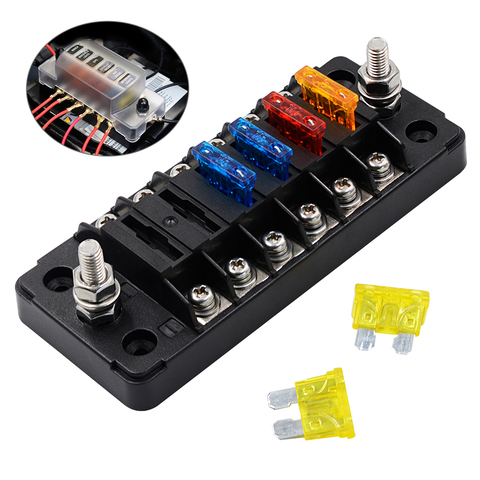 1PCS 6-Way Fuse Box with 12 Fuses 75A, 32V DC 6 Circuit Blade Fuse Block Holder W/Negative Bus with Ground For Auto Boat Marine ► Photo 1/6
