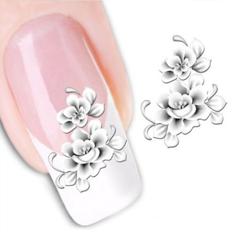 1sheets Fashion White Flower Beauty Polish Items Nail Art Decals French Tips Water Transfer Tattoos Stickers Nail Tool LASTZ ► Photo 1/6