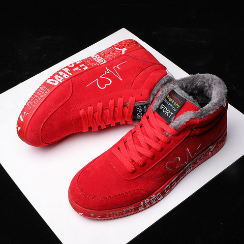 Fashion Men's Black Sneakers Red Rubber Bottom Sneakers Keep Warm Plush Flat Lover Shoes Autumn Winter Men Shoes 2022 Trainers ► Photo 1/6