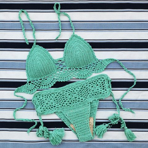 Handmade Crochet Push up Bikini Set Sexy Women Swimwear Crop Top Beach Swimsuit Suit ► Photo 1/6