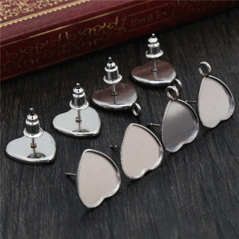 ( No Fade ) 12mm 20pcs Stainless Steel Heart Style Earring Studs,Fit 12mm Heart Glass Cabochons,Buttons;Earring Bezels ► Photo 1/4