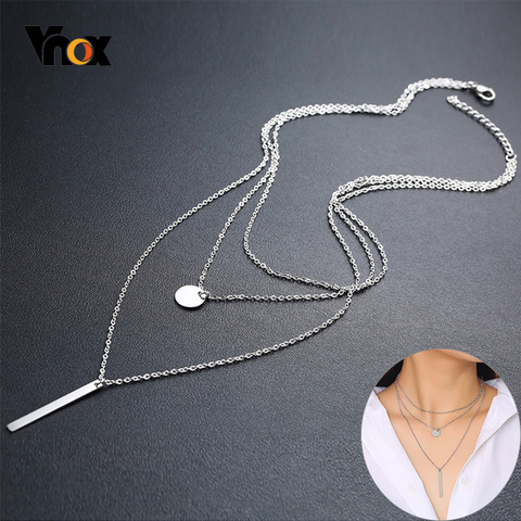 Vnox Chic 3 in 1 Layered Necklaces for Women Stainless Steel Coin Vertical Bar Pendant Cadid Female Party Jewelry ► Photo 1/6