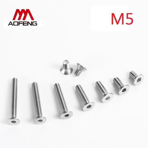 M5 304 Stainless Steel Hexagon Socket Countersunk Flat Cap Head Screws M5 x 6 8 10 12 14 16 30 40 50 60 70 80 90 100mm Falt Bolt ► Photo 1/6