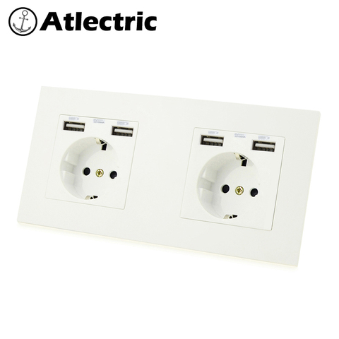 Atlectric DE EU RU Plug Power Socket Dual USB Port For Mobile Wall Double Socket Electrical Plastic Outlet With LED Indicator ► Photo 1/4