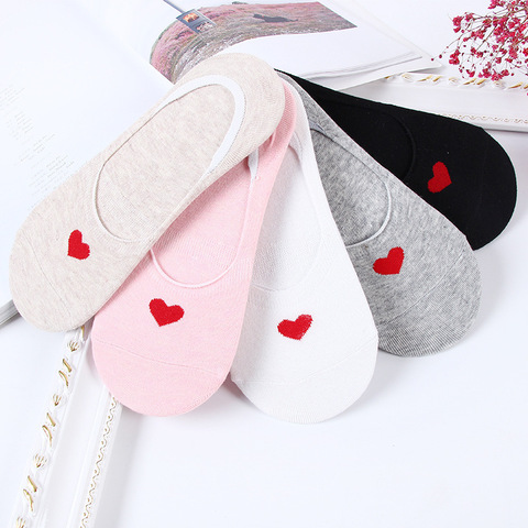 10 pieces=5 pairs Women Sock Cotton No Show Non-Slip Short Boat Socks  Ankle Low Female Womens Invisible Soft Heart Slippers ► Photo 1/6