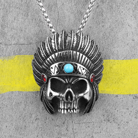 Indian Chief Skull Long Men Necklaces Pendants Chain Punk for Boyfriend Male Stainless Steel Jewelry Creativity Gift Wholesale ► Photo 1/6