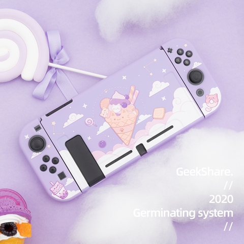Geekshare Nintendo Switch Purple Starry sky Ice Cream Cat Cartoon Fairy League Back Girp Shell TPU Soft CoverFor Nintend Switch ► Photo 1/6