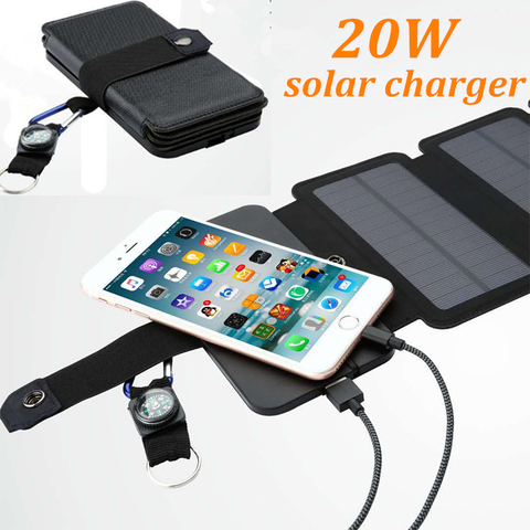 SunPower 20W Folding Solar Panels Cells Charger battery sun power USB Output fast charging Devices Portable for Smartphones ► Photo 1/6