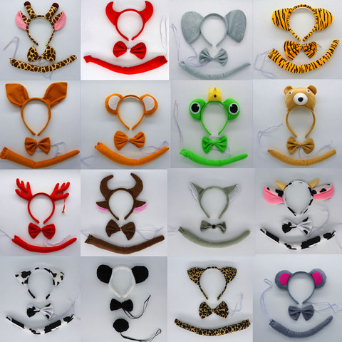 Adult Boy Girl Kids Animal Ears Headband Tie Tail Bow Set Cosplay Halloween Costume Birthday Party Gift Hair Band Christmas ► Photo 1/6