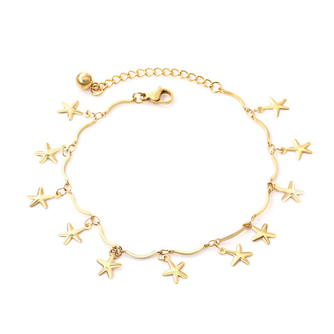 LUXUKISSKIDS Trendy 2022 Stainless Steel Star Heart Anklet For Women/Girl Gold/Steel Color 20cm+5cm Adjustable Anklets Summer ► Photo 1/6