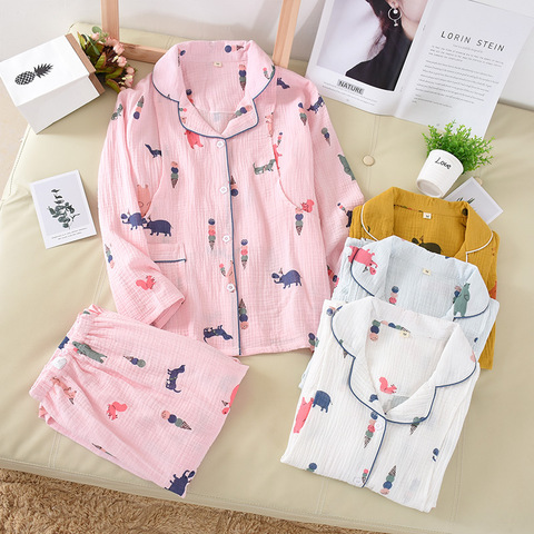 Spring New Double-decker Crepe Cloth Maternity Set Clothes 100% Cotton Cartoon Printing Pajamas Long-sleeved Trousers Sleepwear ► Photo 1/6