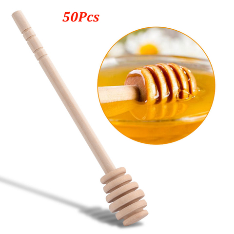 50Pcs Wooden Honey Spoon Dipper Stick Honey Stir Bar Mixing Handle Jar Spoon Honey Spoon Mixing Stick Long Handle Dessert Tools ► Photo 1/6