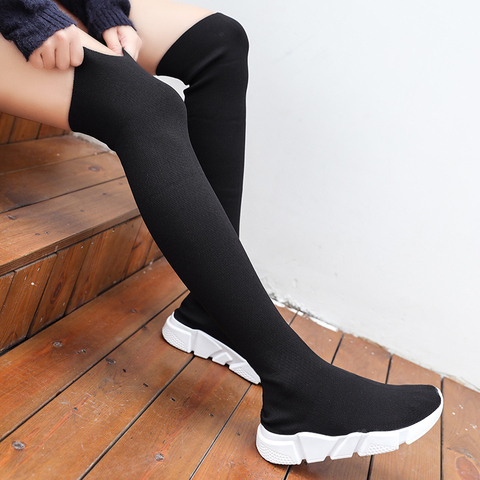 Women Boots Over the Knee Socks Shoes 2022 New Female Fashion Flat Shoes Autumn Winter long Boot for Women Body Shaping Sneakers ► Photo 1/6