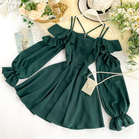 2022 Sexy Ruffles Spring Autumn Dress Off Shoulder Mini Short Dress Party Spaghetti Strap Women Casual A-Line Vestido de festa ► Photo 1/6