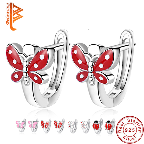 2022 Jewelry 925 Sterling Silver Animal Stud Earrings For Kids Red Enamel Butterfly Silver Earrings Child Valentine's Day Gift ► Photo 1/6