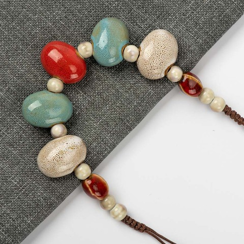 Cobblestone Shape Ceramic bohemia bead necklace Pendant vintage necklaces Classic style Jewelry #GY517 ► Photo 1/6