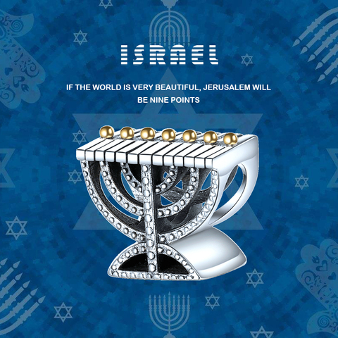 SG 925 sterling silver fashion menorah judaica Jewish beads charms for women fit original Europe bracelets jewelry making ► Photo 1/6