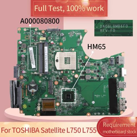 DA0BLBMB6F0 Notebook Mainboard For TOSHIBA Satellite L750 L755 HM65 Laptop Motherboard A000081420 A000080670 A000080800 DDR3 ► Photo 1/6