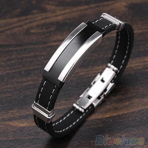 HOT SALES!!! Men's Punk Watch Clasp Stylestainless Steel Rubber Bracelet Fashion Bangle gift for boyfriend fashion rock bracelet ► Photo 1/6